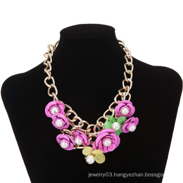 fashion 2015 women chain necklace metal flowers pearl necklaces designs